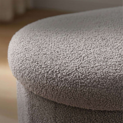 Light Grey Teddy Fabric Storage Bench – 76 cm Oval