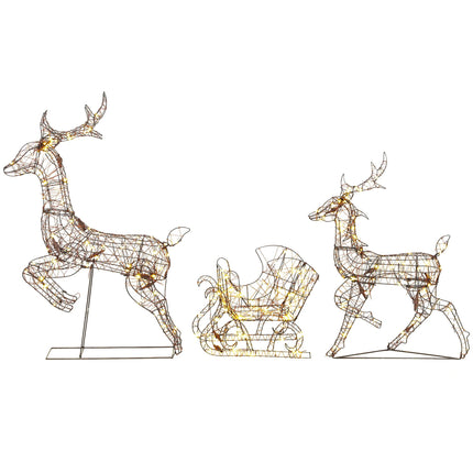Light-Up Reindeer and Sleigh Set with 240 LEDs, 3 Pieces, 8 Modes, Timer