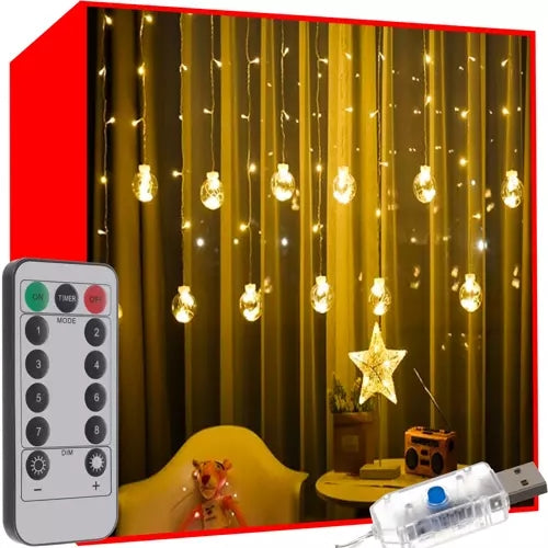 Světelný závěs 108 LED USB, teplá bílá, KŚ19736