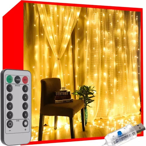 Světelný závěs 300 LED USB, teplá bílá, KŚ19768