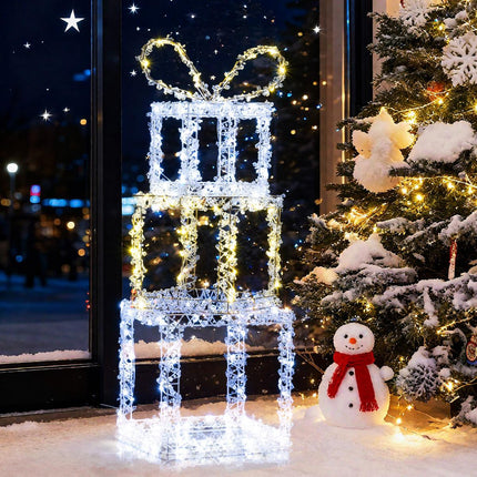 Svítící vánoční dárkové krabice, sada 3 ks, LED, venkovní