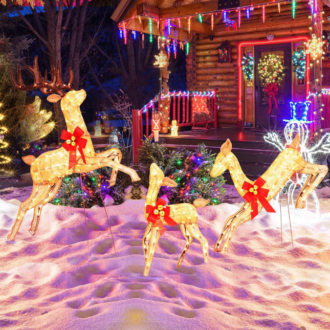 Beleuchtetes Weihnachtsrentier-Set, 3-teilig, 255 warmweiße Lichter
