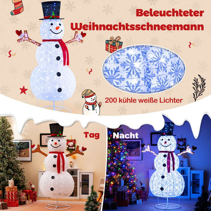Beleuchteter Weihnachts-Schneemann, 1,83 m, 200 kaltweiße LEDs