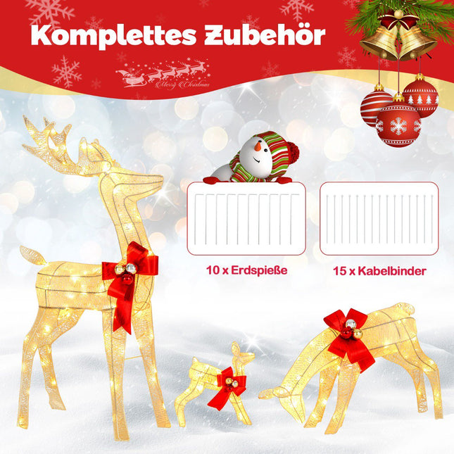 Beleuchtetes Rentierfamilien-Set, 3-teilig, 230 LED, Timer