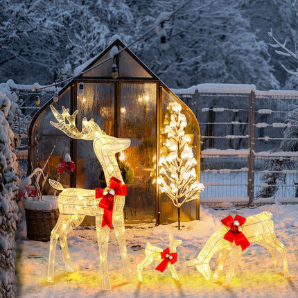 Svítící rodina sobů, sada 3 ks, 230 LED, časovač