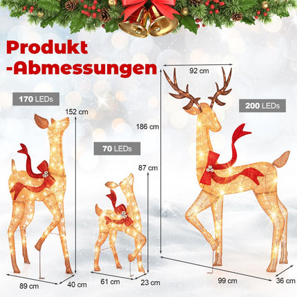 Rentier-Familien-Set, beleuchtet, 3-teilig, 440 warmweiße LEDs