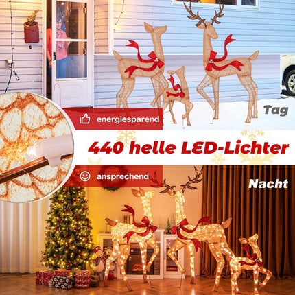 Rentier-Familien-Set, beleuchtet, 3-teilig, 440 warmweiße LEDs