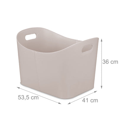 Light gray wooden basket in imitation leather