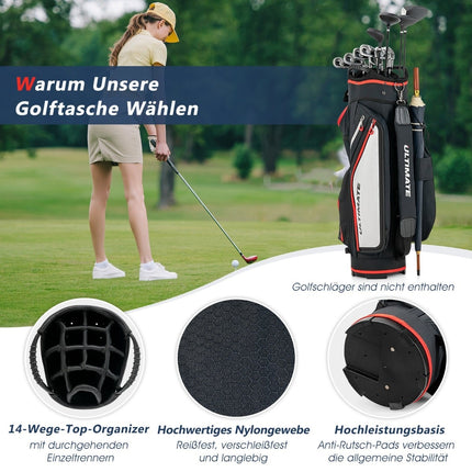 Lightweight Golf Bag with 14-Way Divider, Black