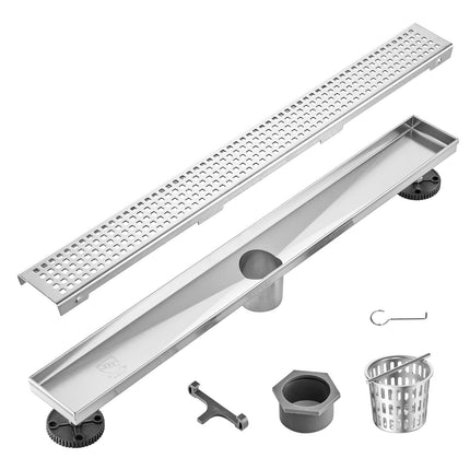 Linear Shower Drain 610mm, 304 Stainless, Square Grate