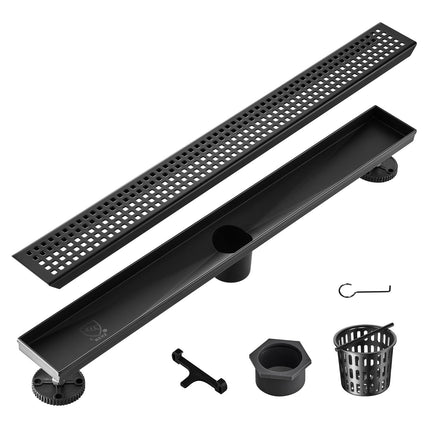Linear Shower Drain 610mm, Matte Black, Hair Strainer
