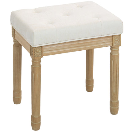 Leinen-Ottomanenbank, gepolsterter Sitz, Holzbeine, 42x32x46,5 cm, Beige