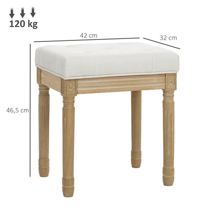 Leinen-Ottomanenbank, gepolsterter Sitz, Holzbeine, 42x32x46,5 cm, Beige