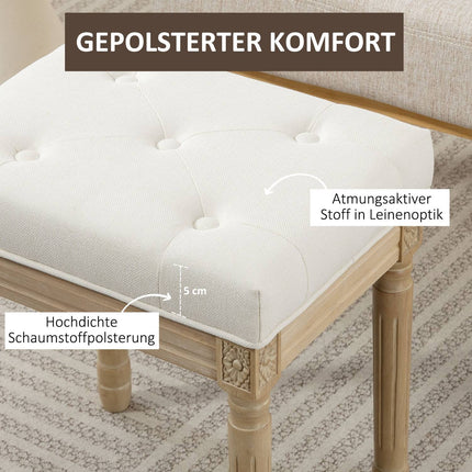 Leinen-Ottomanenbank, gepolsterter Sitz, Holzbeine, 42x32x46,5 cm, Beige
