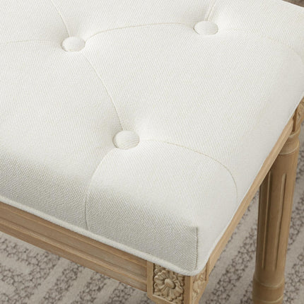 Leinen-Ottomanenbank, gepolsterter Sitz, Holzbeine, 42x32x46,5 cm, Beige