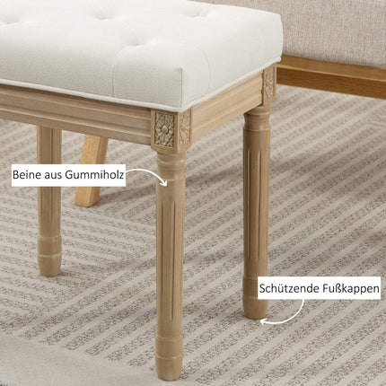 Leinen-Ottomanenbank, gepolsterter Sitz, Holzbeine, 42x32x46,5 cm, Beige