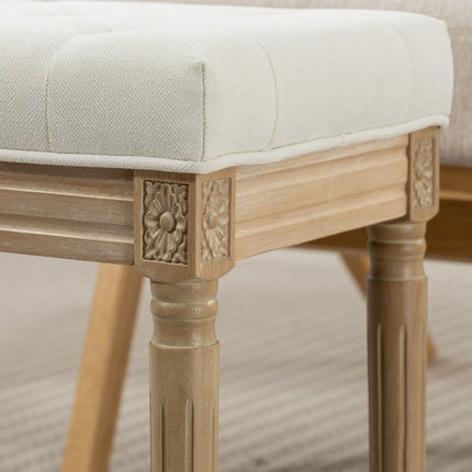 Leinen-Ottomanenbank, gepolsterter Sitz, Holzbeine, 42x32x46,5 cm, Beige