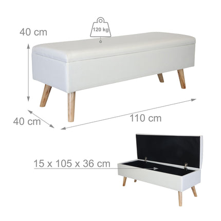 Linen Storage Bench with Wooden Legs – Upholstered Seat