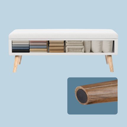 Linen Storage Bench with Wooden Legs – Upholstered Seat