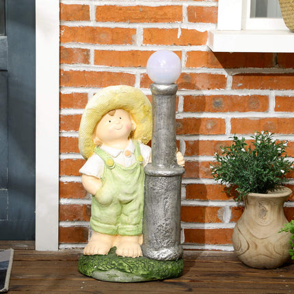 Gartendekoration „Kleiner Junge mit Laterne“ mit Solar-LED-Licht, 56 cm