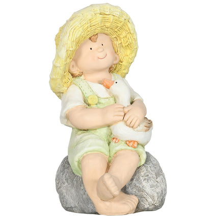 Wetterfeste 43cm Strohhut Junge Gartenstatue Dekoration