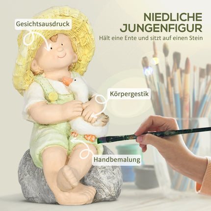 Wetterfeste 43cm Strohhut Junge Gartenstatue Dekoration