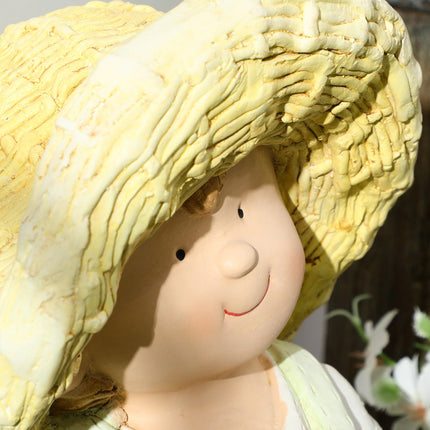 Wetterfeste 43cm Strohhut Junge Gartenstatue Dekoration