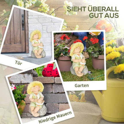 Wetterfeste 43cm Strohhut Junge Gartenstatue Dekoration