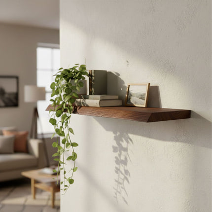 Regal aus Massivholz mit Baumkante – Rustikales, schwebendes Design