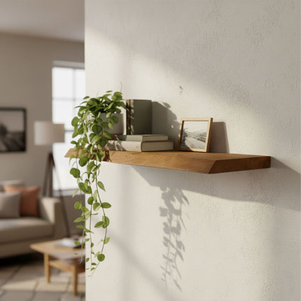Massivholzregal mit Naturkante – Rustikales, schwebendes Design