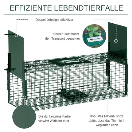 Lebendfalle – Drahtfalle mit Doppeltür, 60x18x20 cm