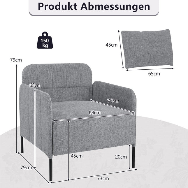 Wohnzimmer-Sessel mit verstellbaren Fußpads, Grau, 73x79x79 cm