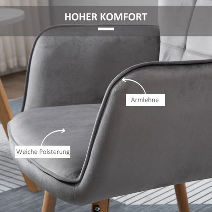 Esszimmerstuhl aus grauem Samt mit Armlehnen - Buche Massivholz