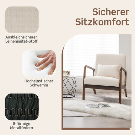 Wohnzimmer-Sessel, gepolstert, Holzarmlehnen, Beige