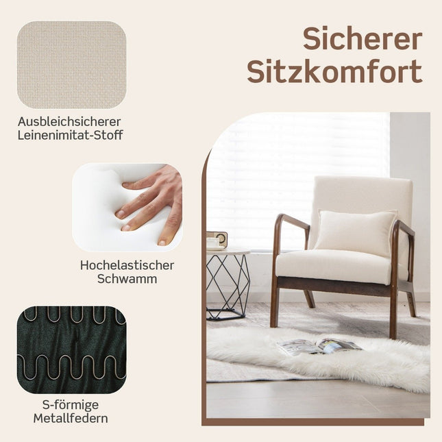 Wohnzimmer-Sessel, gepolstert, Holzarmlehnen, Beige