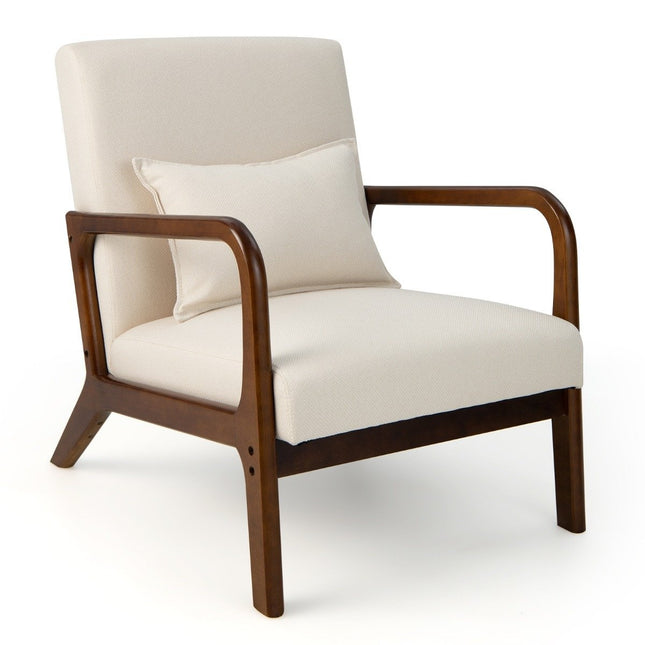 Wohnzimmer-Sessel, gepolstert, Holzarmlehnen, Beige