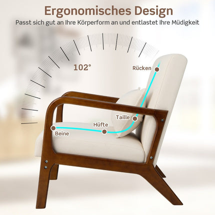 Wohnzimmer-Sessel, gepolstert, Holzarmlehnen, Beige