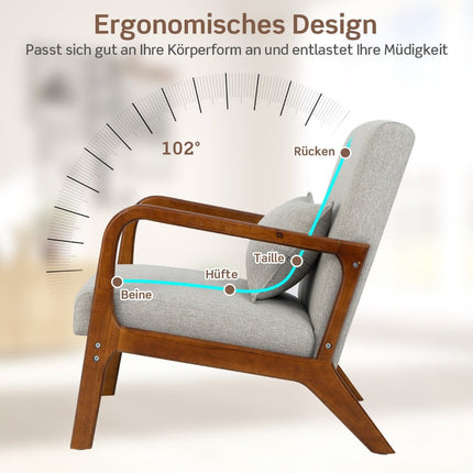 Wohnzimmer-Loungesessel, gepolstert, Holzarmlehnen, 65x79x77 cm, Grau
