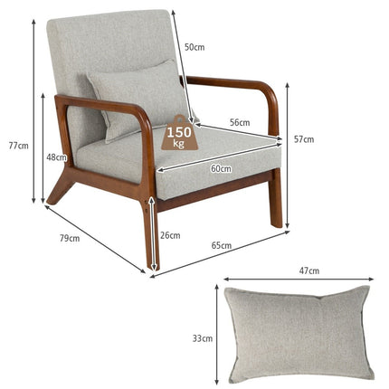 Wohnzimmer-Loungesessel, gepolstert, Holzarmlehnen, 65x79x77 cm, Grau