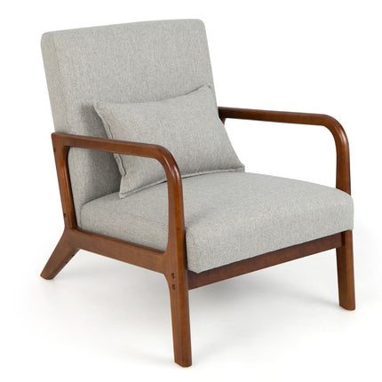 Wohnzimmer-Loungesessel, gepolstert, Holzarmlehnen, 65x79x77 cm, Grau