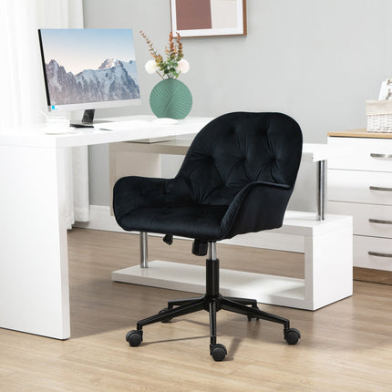 Height-adjustable Black Velvet Swivel Desk chair