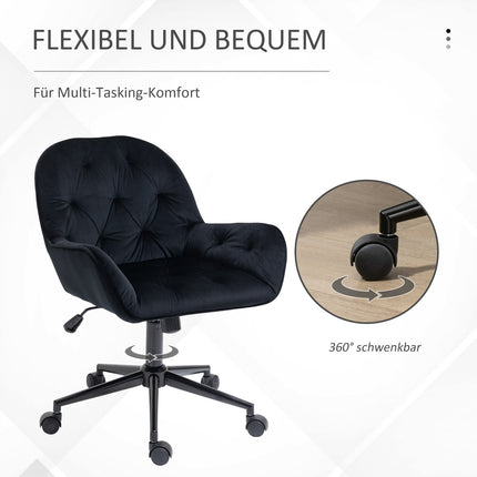 Height-adjustable Black Velvet Swivel Desk chair