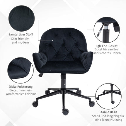 Height-adjustable Black Velvet Swivel Desk chair