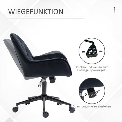 Height-adjustable Black Velvet Swivel Desk chair