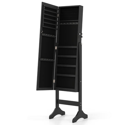Lockable Black Jewelry Cabinet with Full-Length Mirror