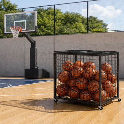 Lockable Black Metal Ball Cage with Wheels