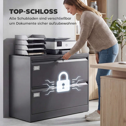 Lockable File Cabinet with 2 Drawers, Adjustable Rails, Black