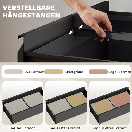 Lockable File Cabinet with 2 Drawers, Adjustable Rails, Black
