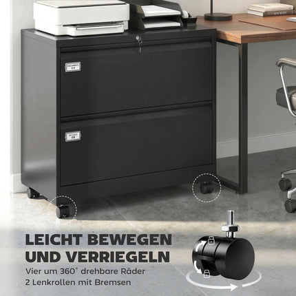 Lockable File Cabinet with 2 Drawers, Adjustable Rails, Black