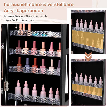 Abschließbarer Schmuckschrank mit Spiegel & verstellbaren Einlegeböden